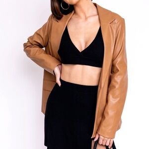 Le Lis Cognac Brown Leather Blazer